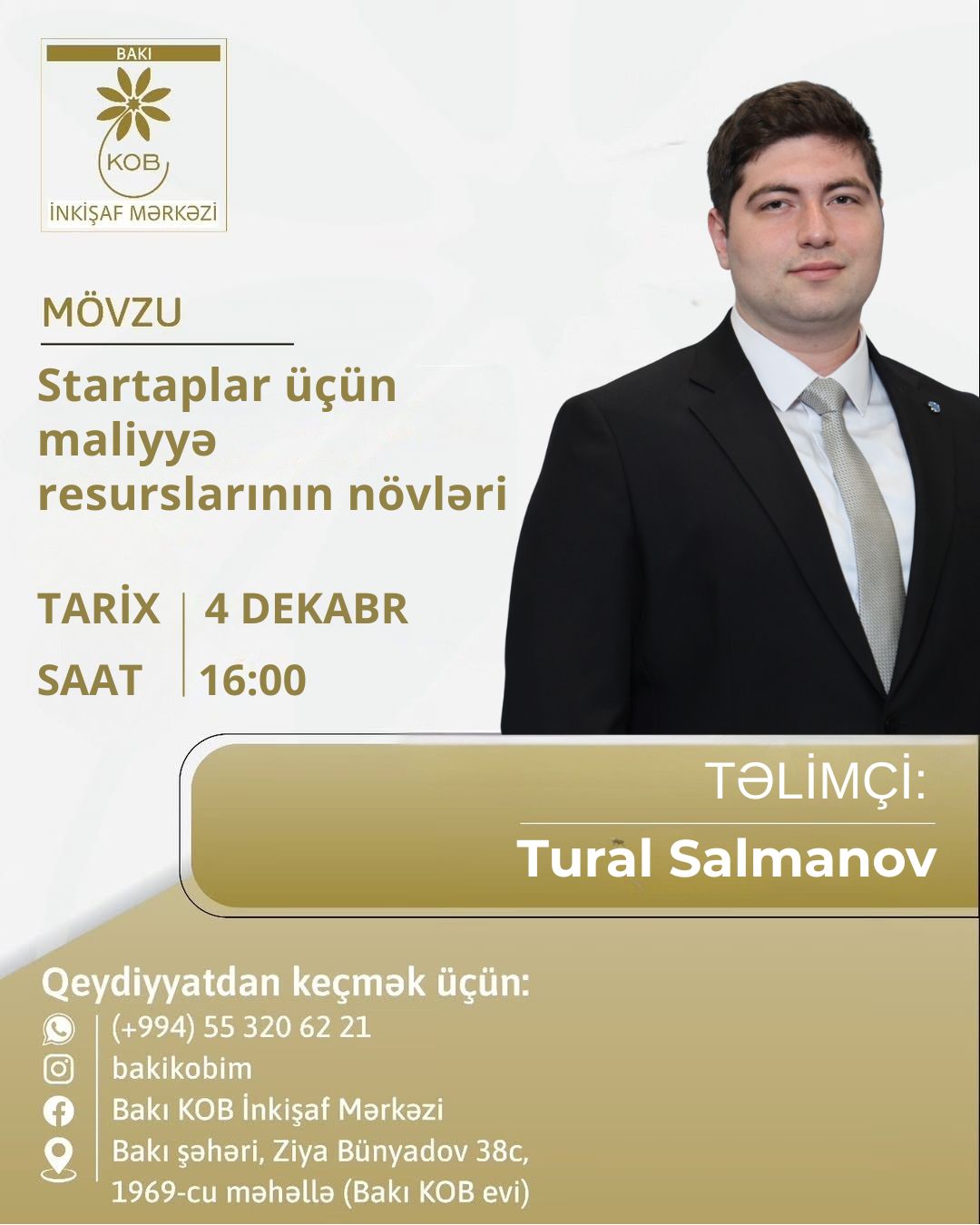 Startaplar üçün maliyyə resurslarının növləri mövzusunda praktiki təlim keçiriləcək.
