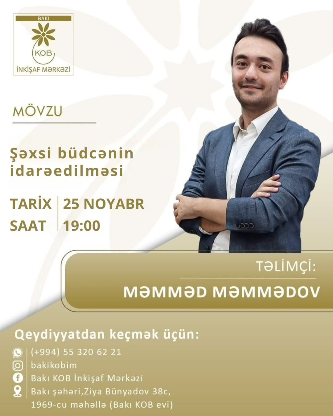 Şəxsi büdcənin idarəedilməsi mövzusunda praktiki təlim keçiriləcək.