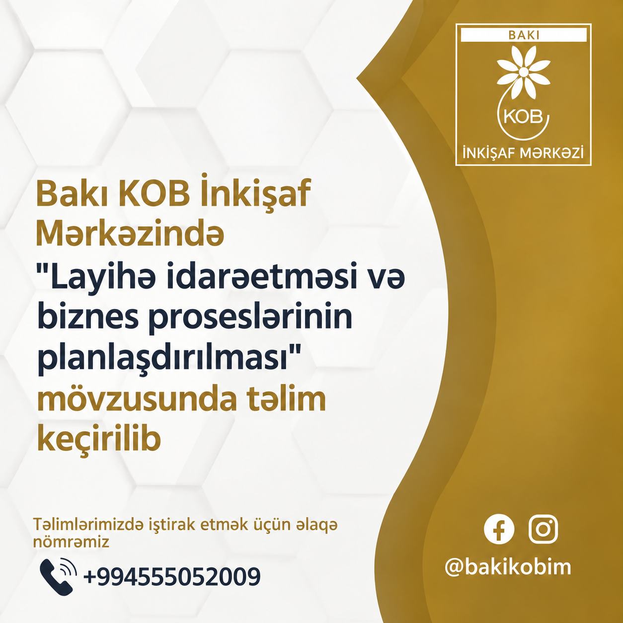 Bakı KOB İnkişaf Mərkəzi (KOBİM) tərəfindən maarifləndirici təlimlərin təşkili davam edir