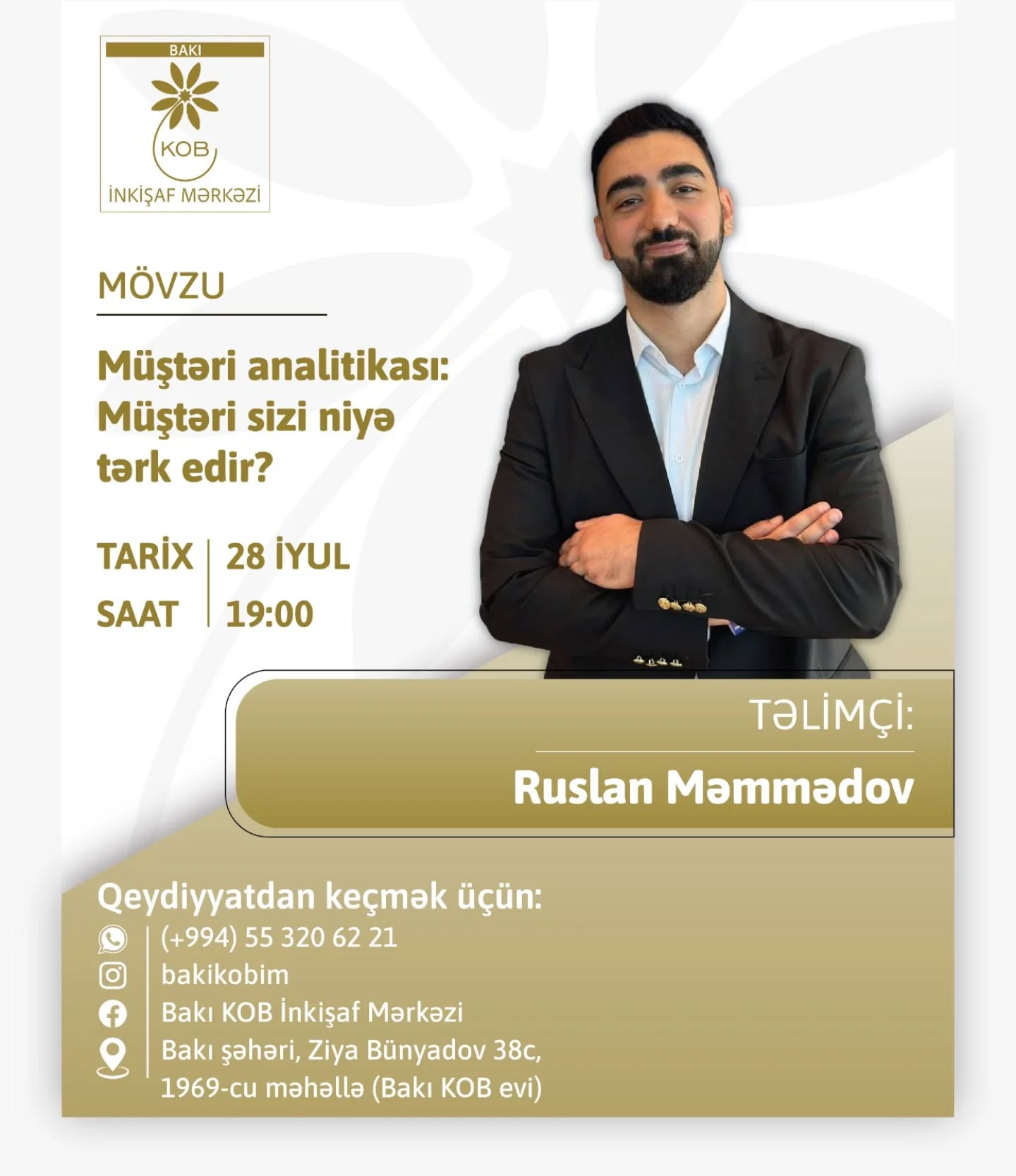 "Müştəri analitikası: Müştəri sizi niyə tərk edir?" mövzusunda maarifləndirici təlim keçiriləcək.