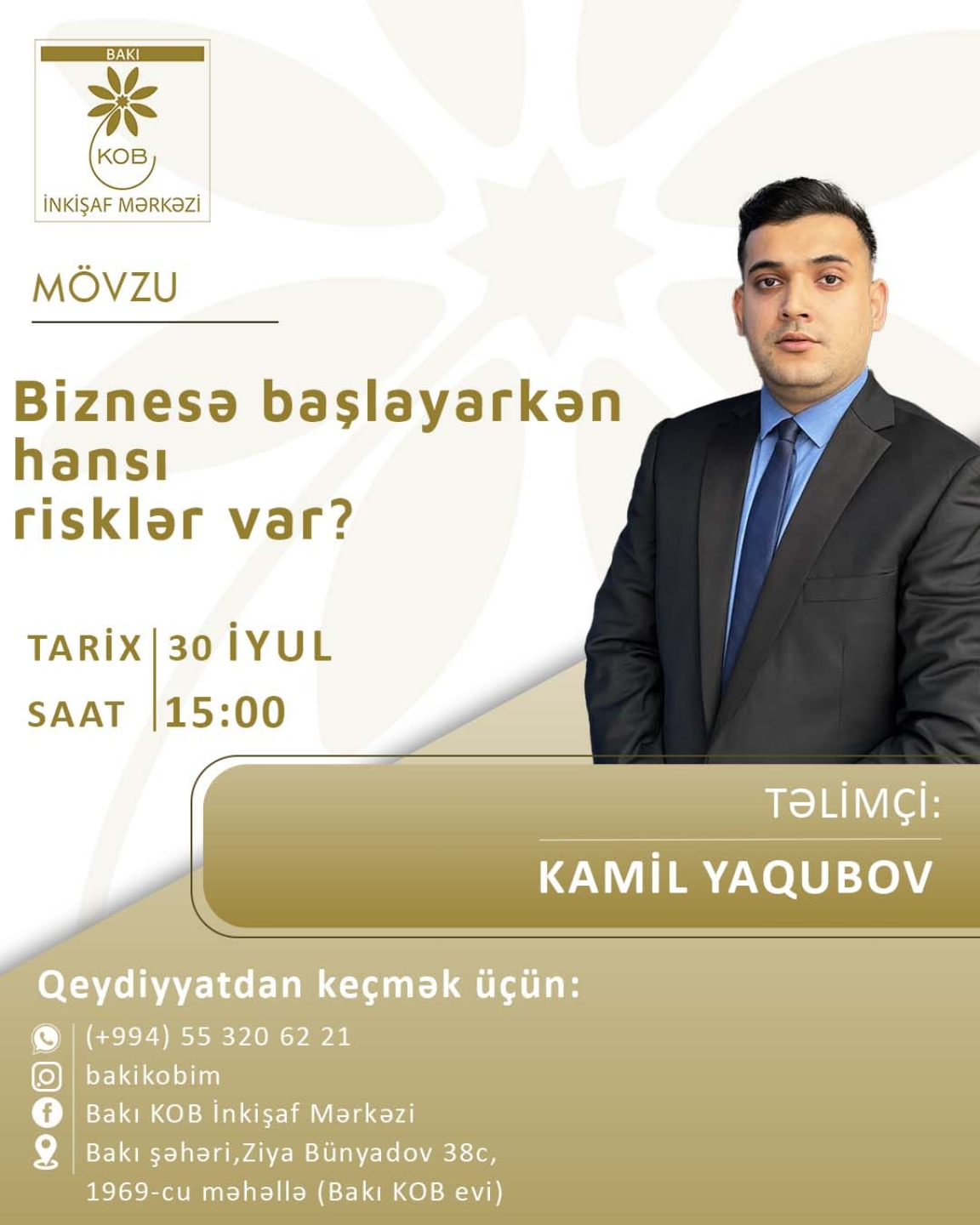 "Biznesə başlayarkən hansı risklər var?" mövzusunda praktiki təlim keçiriləcək.