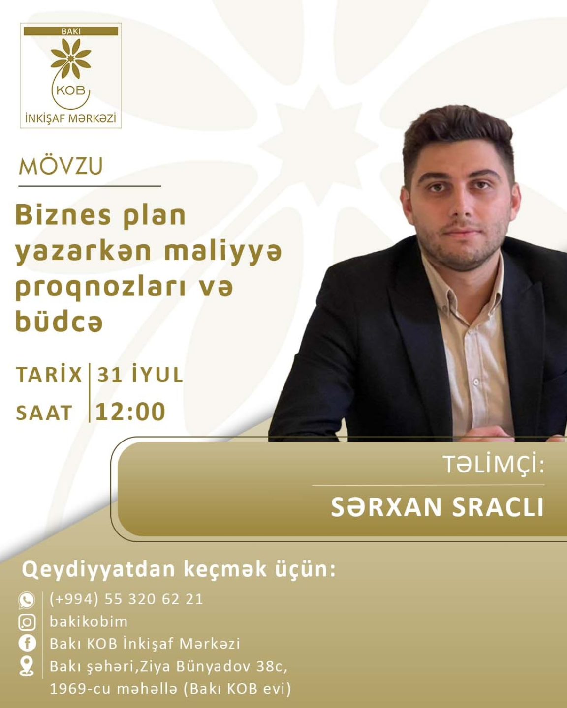 "Biznes plan yazarkən maliyyə proqnozları və büdcə" mövzusunda praktiki təlim keçiriləcək.
