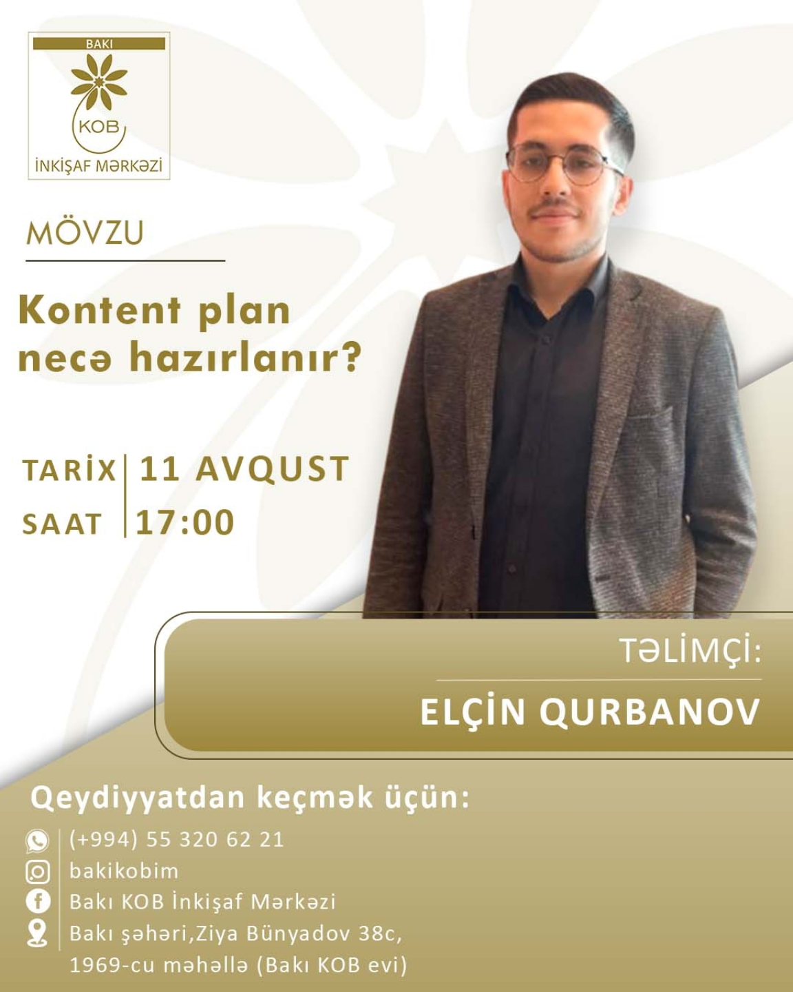 "Kontent plan necə hazırlanır?" mövzusunda praktiki təlim keçiriləcək.