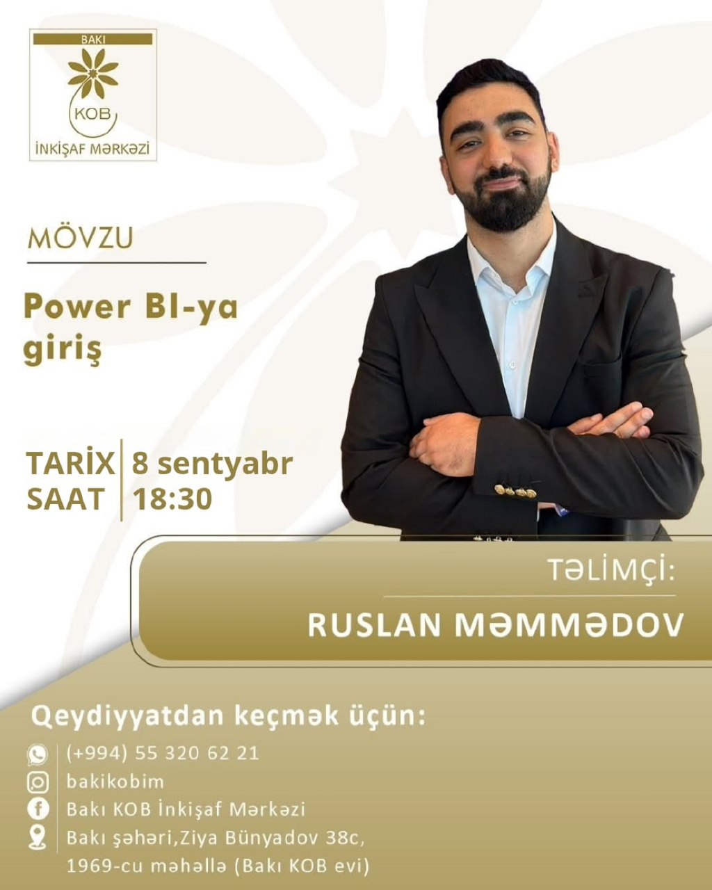 Power BI-ya Giriş mövzusunda praktiki təlim keçiriləcək.