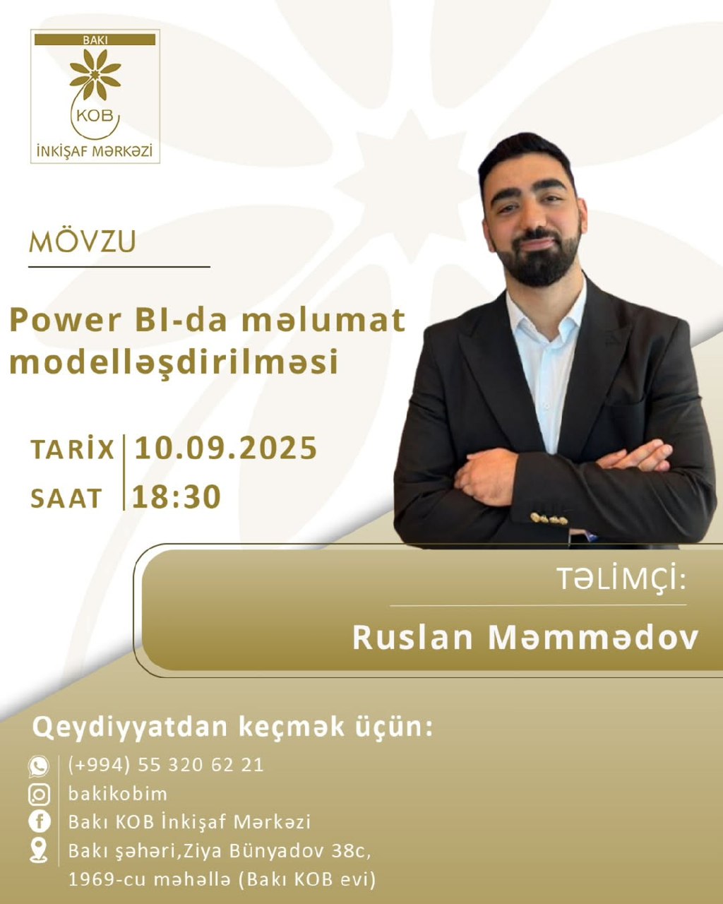 Power BI-ya Giriş mövzusunda praktiki təlim keçiriləcək.