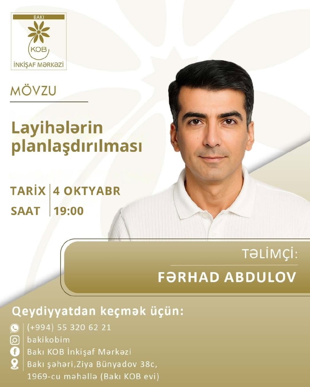 Layihələrin planlaşdırılması mövzusunda praktiki təlim keçiriləcək.