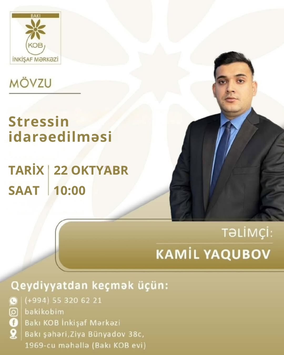 Stressin idarəedilməsi mövzusunda praktiki təlim keçiriləcək.