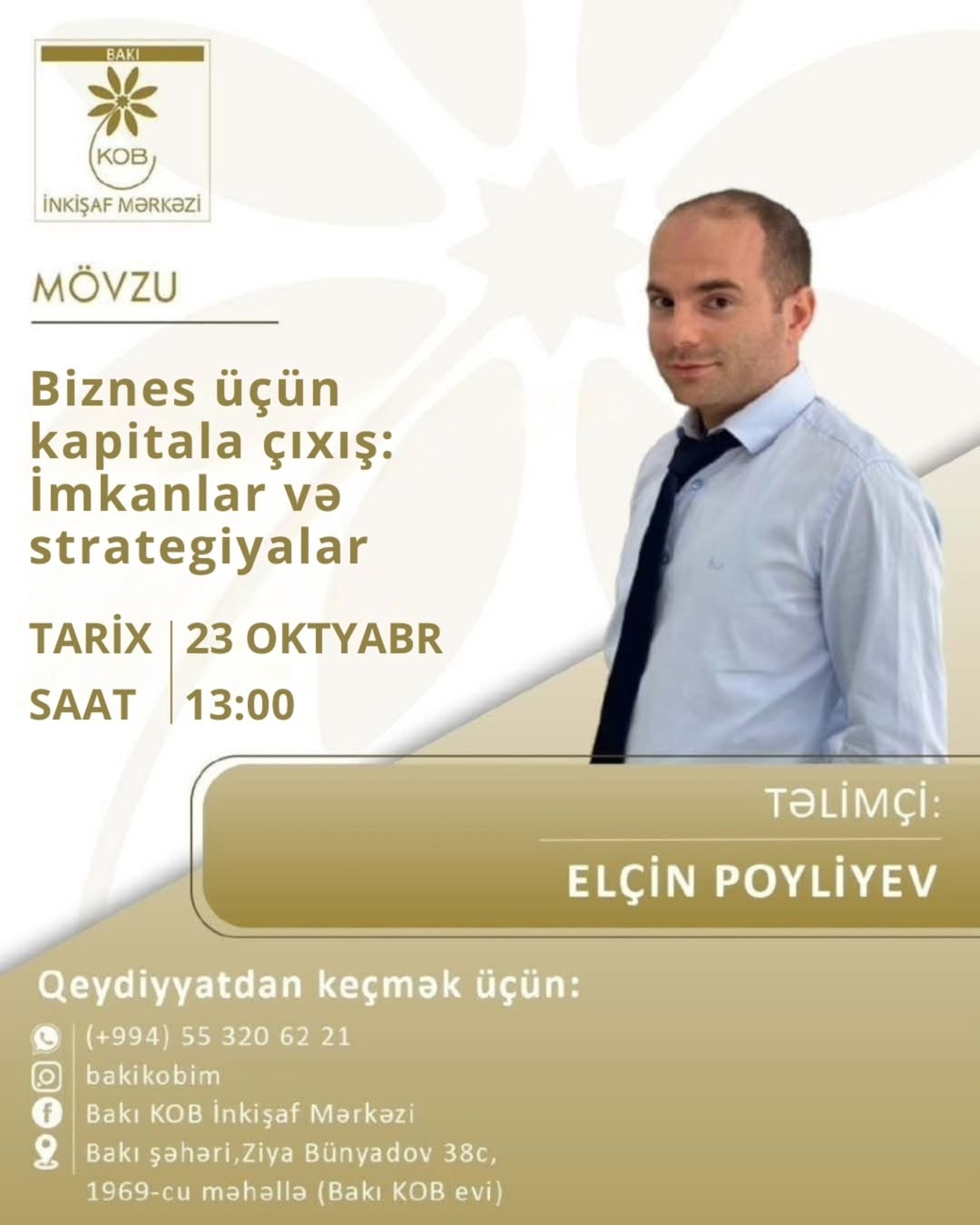 Biznes üçün kapitala çıxış: İmkanlar və strategiyalar mövzusunda praktiki təlim keçiriləcək.