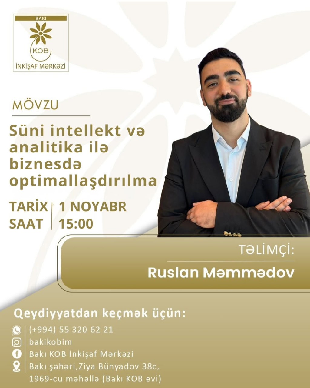 Süni intellekt və analitika ilə biznesin optimallaşdırılması mövzusunda praktiki təlim keçiriləcək.